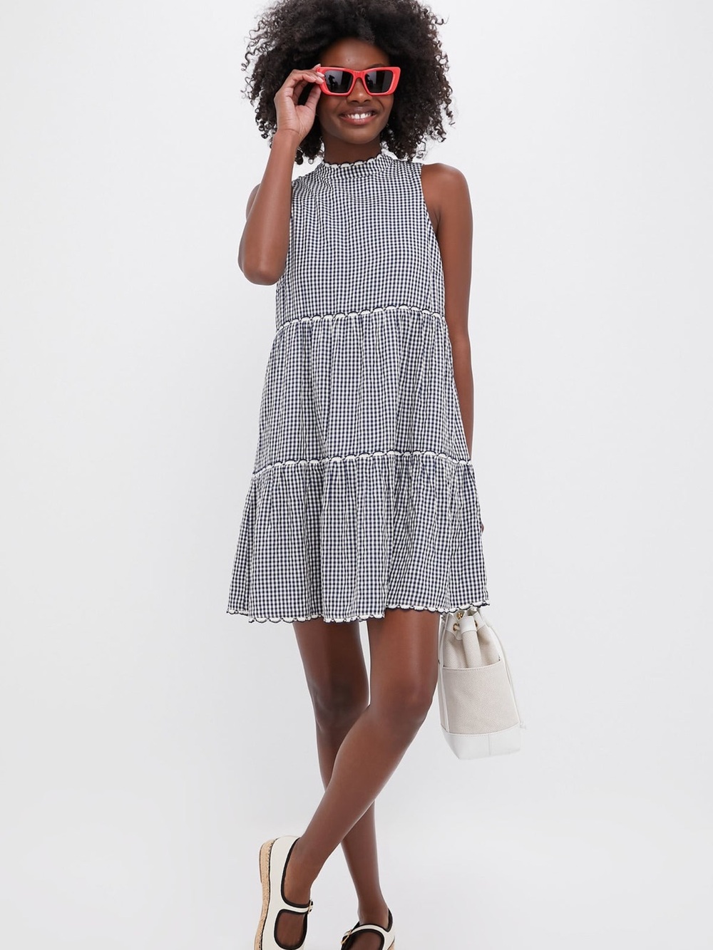 Pomander Place Navy Gingham Morgan Dress- size Large - Picture 2 of 14